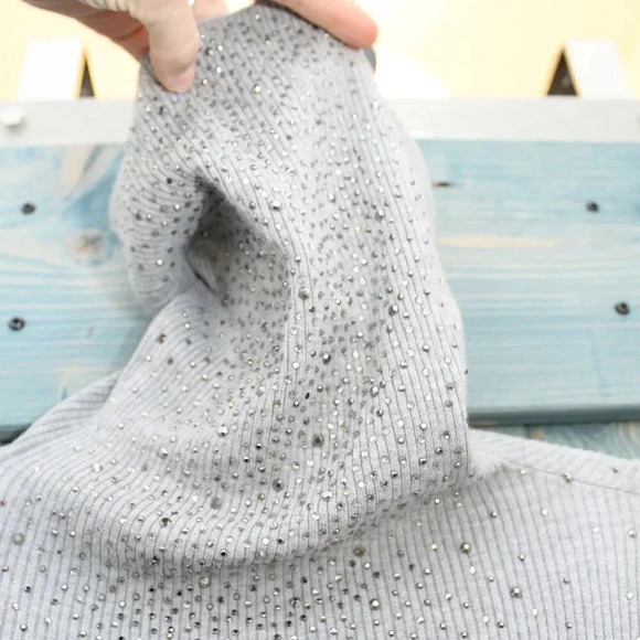 Gray Rhinestone Sparkle Dressy Joenia Wool Lana Sweater Soft Stretchy Knit - Picture 7 of 9